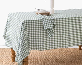 Leinen Tischdecke in Waldgrün kariert. Rustikale Bauerntischdecke. Große Tischdecke. Küchentischwäsche. Kundenspezifische Größen verfügbar