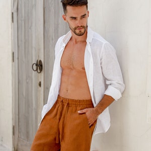 Mens Linen Shorts – Cinnamon Drawstring Shorts for Summer with Relaxed Fit – Lightweight Ethical Clothing for Men – Breathable Outfit STOWE