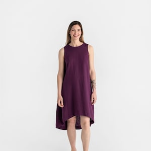 Royal Purple Linen Midi Dress – Sleeveless Relaxed Fit Summer Dress with High-Low Hem – Ethical Boho Outfit for Events or Travel TOSCANA