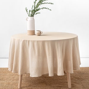 Round Linen Tablecloth – Hand Sewn from Stonewashed European Flax – Soft Durable Table Cover – Custom Size for Formal or Casual Occasions