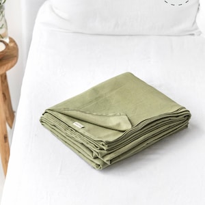 Sage Green Linen Cotton Flat Sheet – Soft Wrinkle Resistant Top Sheet – Stonewashed Natural Bedding – Relaxed Earth Tones – Queen King