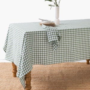 Linen tablecloth in Forest green gingham. Rustic farmhouse tablecloth. Large tablecloth. Kitchen table linen. Custom sizes available image 1