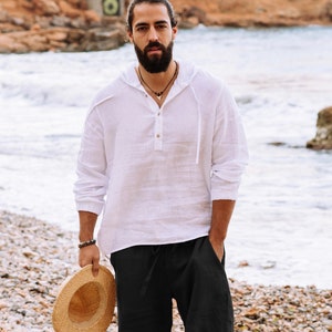 Mens Linen Shorts – Black Drawstring Summer Shorts with Relaxed Fit – Lightweight Ethical Vacation Clothing - Breathable Outfit, Look STOWE