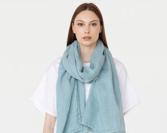 Linen scarf in Teal blue / Linen shawl / Linen wrap scarf / Long scarf / Clothing for women