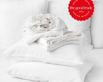 White Linen Sheet Set — Queen Sheet Set — King Bed Sheets — Linen Bedding Set