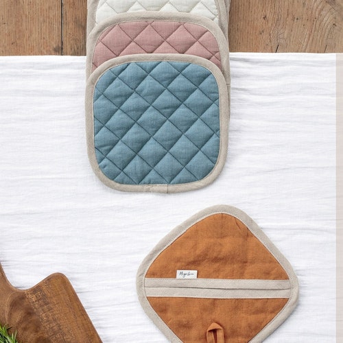 Linen Pot Holder 1pcs. Various Colors. Quilted Linen Pot Etsy