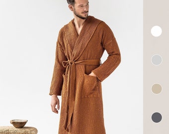 Peignoir en lin gaufré pour homme / Peignoir en lin unisexe / Peignoir de bain gaufré pour homme / Loungewear pour homme