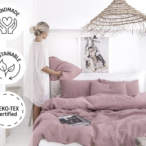 Linen Duvet Cover in Woodrose dusty Pink. Washed Linen Etsy