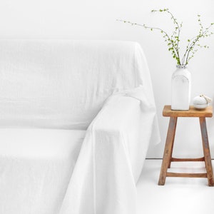 Linen Couch Cover – White Sofa Throw – Washable Pet-Friendly Protector – Stonewashed Cotton Linen Blend – Minimalist Neutral Decor