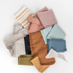 Linen fabric remnants 2.2 lbs / Linen leftovers in various colors / Linen fabric scraps / DIY / Zero waste scraps image 1