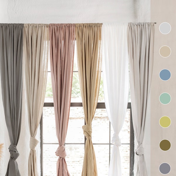 Rod pocket linen curtain panel (1 pcs). Semi-sheer linen drapes in custom sizes.