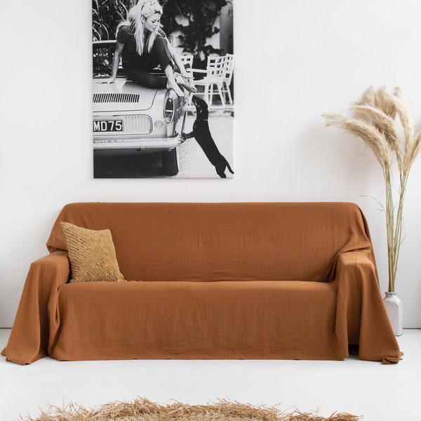 Rustikaler Leinenüberzug für das Sofa / Sofaüberwurf im Boho Style / Überwurf fürs Sofa