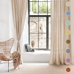 Rod pocket linen curtain panel in natural color 1 pcs. Semi-sheer linen drapes. Custom sizes Natural linen colour