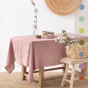 Linen tablecloth in various colors. Round, square, rectangular table linens. Custom linen fabric tablecloth. image 1