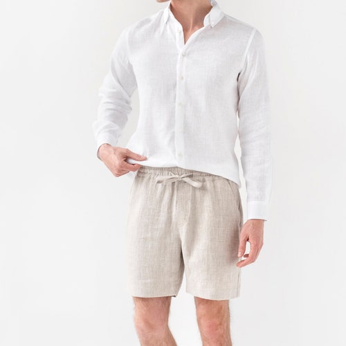 Linen Shorts for Men STOWE in Natural Melange / Drawstring - Etsy