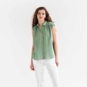 Loose linen shirt SEDONA in Matcha green / Short sleeve top / Oversized linen shirt / Lightweight linen top