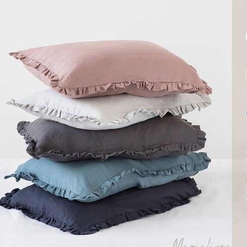 Ruffled Linen Pillow Case in Various Colors. Stone Washed Etsy Australia