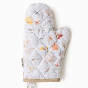 Linen oven mitt in meadow print (1pcs) | Oven glove | Linen kitchen mitt | Protective cooking glove