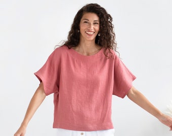Loose linen top MIDWAY in Rose / Linen tank top / Linen shirt women / Summer top / Linen tunic / Gift for her