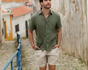 Mens Linen Shorts – Natural Melange Drawstring Shorts with Relaxed Fit – Breathable Ethical Clothing - Lightweight Outfit STOWE