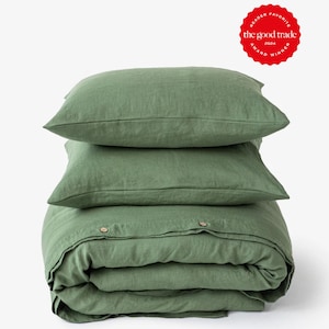 Forest Green Linen Duvet Cover Set — Green Queen Duvet Cover — King Linen Bedding Set — Earth Tone Bedding