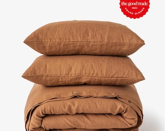 Cinnamon Linen Duvet Cover Set — Brown Queen Duvet Cover — King Linen Bedding Set — Warm Tone Bedding