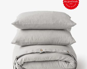 Light Gray Linen Duvet Cover Set – 3 Piece Bedding Set Queen King – European Flax, Stonewashed Linen  – Soft Breathable Midweight Bedding