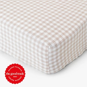 Natural Gingham Linen Fitted Sheet – Check Linen Bedding – Queen King Deep Pocket Sheet – Soft Moisture Wicking Stonewashed OEKO Bed Sheet