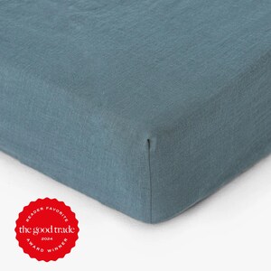 Grijsblauw linnen hoeslaken – Zacht linnen beddengoed – Hoeslaken met diepe hoeken voor queensize en kingsize bed – Stonewashed, thermoregulerend OEKO Europees linnen