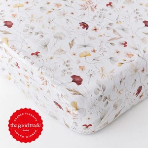 Lençol de linho com estampa Meadow - Lençol macio com estampa floral europeia - Opção com bolso profundo - Roupa de cama natural e respirável