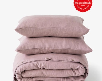 Woodrose Linen Duvet Cover Set – 3 Piece Bedding Set Queen King – Dusty Pink Stonewashed European Linen – Soft Romantic Natural Bedding