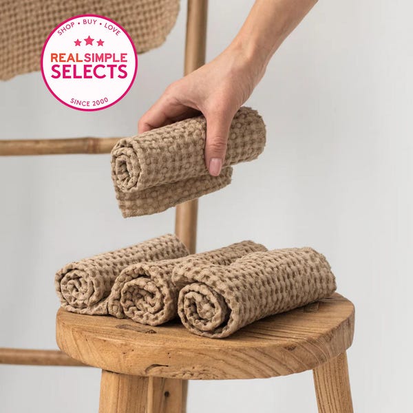 Beige Linen Waffle Face Cloth Set of 5 – Natural Linen Cotton Towels – Soft Washcloths for Skincare, Baby, Bath – Zero Waste Gift Set