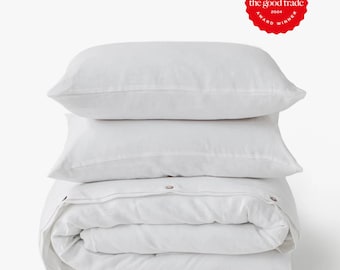 White Linen Duvet Cover Set – 3 Piece Bedding Queen King – European, Stonewashed Midweight Linen, Soft Breathable Bedding with Pillowcases