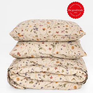 Conjunto de capa de edredom de linho com estampa botânica — Capa de edredom floral tamanho queen — Conjunto de cama de linho tamanho king — Roupa de cama boho