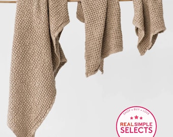 Beige Linen Waffle Towel Set – Quick Dry Towels for Face, Hand, Body – Soft Natural Bath Towels – Minimalist Neutral Spa Gift for Her or Him