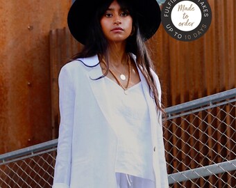 Blazer Donna Corto In Lino E Cotone - Maniche 3/4, Casual, Leggero, Perfetto Per Primavera Ed Estate