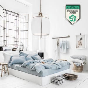 Blue Melange Linen Duvet Cover Set – 3 Piece Bedding Set Queen King – Denim Stonewashed Linen, 100% Flax, Breathable Midweight Linen Bedding