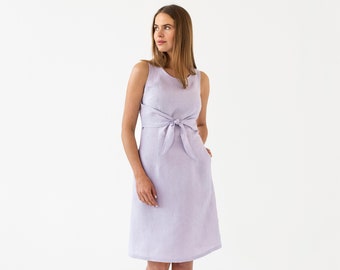 Sleeveless linen dress EDEN in Lilac color / Tie front linen summer dress / Formal dress