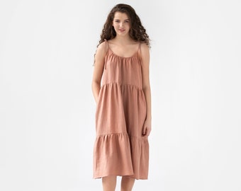 Linen midi dress PRASLIN in Ash rose / Sleeveless dress / Loose fitting linen dress / Maternity dress