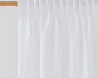 White Linen Curtain Panel – Soft Neutral Rod Pocket Drape – Semi Sheer Flax Window Curtain for Organic Light, Privacy, Earthy Interiors