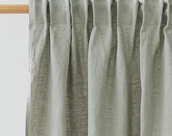 Sage Green Linen Curtain Panel – Pencil Pleat Rod Pocket Drape – Muted Green Window Curtain for Bedrooms, Living Rooms and Earthy Interiors