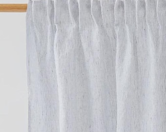 Black Pinstripe Linen Curtain Panel – Pencil Pleat Rod Pocket Drape – Black and White Striped Window Curtain for Bedroom and Living Room