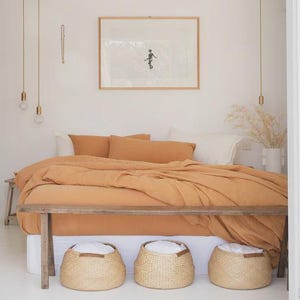 Tan Linen Duvet Cover Set – 3 Piece Queen Bedding Set – European Flax, Stonewashed Midweight Linen, Soft Breathable Earth Tone Bedding
