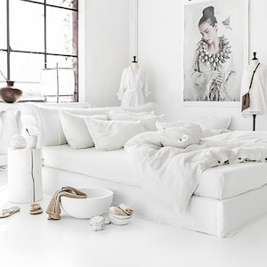 Linen duvet cover in White color. King, queen, custom size bedding image 1