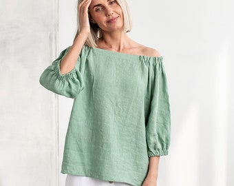 Linen Top Tunica Linen Maternity Peasant Blouse Open Shoulders