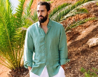 Linen shirt for men NEVADA. Long sleeve, classic linen shirt with buttons. Summer shirt. Linen clothing for men