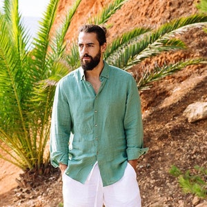 Linen shirt for men NEVADA. Long sleeve, classic linen shirt with buttons. Summer shirt. Linen clothing for men