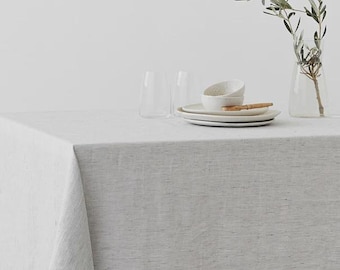 Black Pinstripe Linen Tablecloth - Round and Rectangular Cover - Stone-Washed European Flax - Wedding and Housewarming Gift