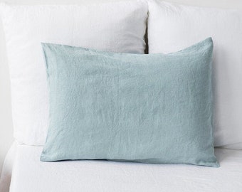 Linen pillow case in Dusty blue color. Linen pillow cover. Softened, washed, custom size pillowcase.