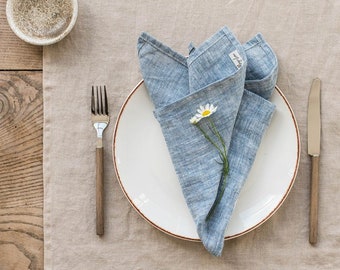 Blue Melange linen napkin set of 2. Handmade, stone washed linen napkin set. Blue linen napkins. Table decor, table linens